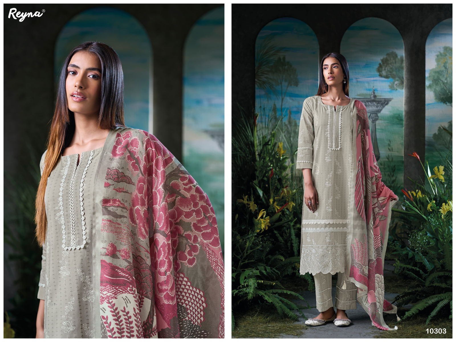 Disha By Reyna Cotton Printed Embroidery Dress Material Exporters In India